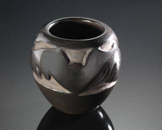 Santa Clara Blackware Caved Avanyu Pot Native American Pottery Signed
