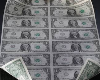 1993 Uncut Currency One Dollar Bill Full Sheet
