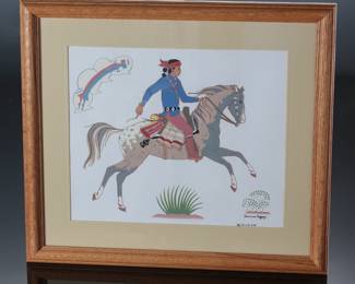 Navajo Harrison Begay Native Boy on Horse Original Silk Screen Painting Art

