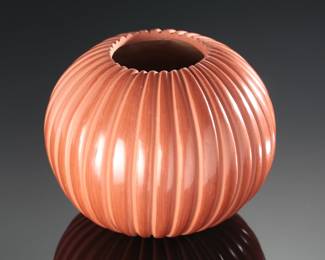 Emma Yepa Jemez Pueblo Carved Redware Pot Native American Pottery Vase
