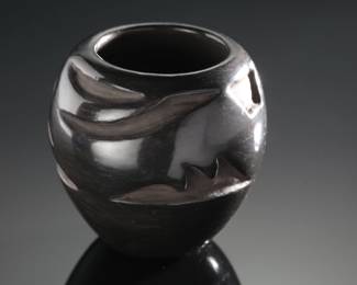 Santa Clara Blackware Caved Avanyu Pot Native American Pottery Signed
