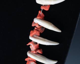 Vintage Native American Red Coral & Bear Claw Necklace 
