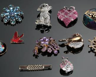 Costume Jewelry Lot 11 Brooches & Pins
