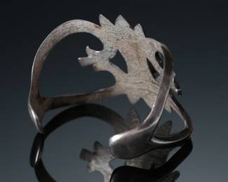 Vintage Navajo Sand Cast Silver & Turquoise Cuff Bracelet 
