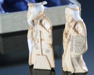 Antique Japanese Takasago Figures Kita Shoji KK Elephant Tusk Ivory
