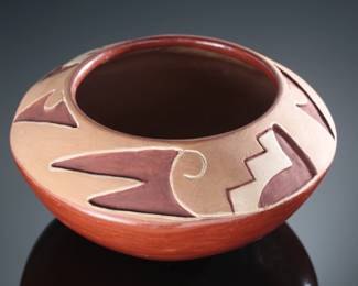  San Juan Pot Carved Redware Native American Pottery 
