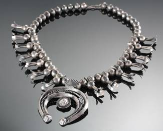 Vintage Navajo Silver Squash Blossom Necklace&nbsp;
