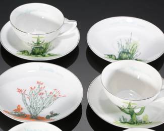 Lot of 11 Vintage Blakely Oil & Gas Fine China Arizona Cactus Coffee Cup & Saucer Sets 
