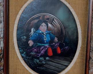 *Original* Art Ted Blaylock "Little Miss Red Shoes" Painting&nbsp;Native American Doll & Pottery 
