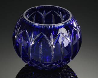 Vintage Bohemian Cobalt Blue Cut to Clear Crystal Rose Bowl 

