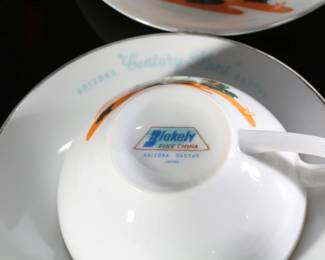 Lot of 11 Vintage Blakely Oil & Gas Fine China Arizona Cactus Coffee Cup & Saucer Sets 
