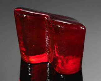 Fire and Light Red Heart Recycled Glass Paperweight Studio Art Glass Signed 
