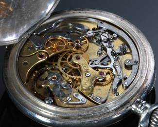 Antique Zenith Chronograph Pocket Watch 800 Silver Case Zenith Grand Prix Paris 1900
