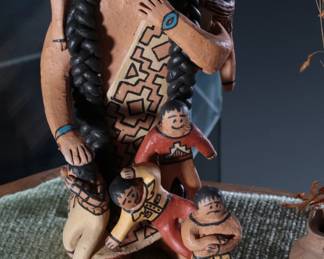 Terrie Saxon Storyteller Navajo Pottery Native American Clay Figure

