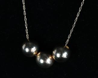 14k Gold Triple Ball 3 Bead Necklace 24in 
