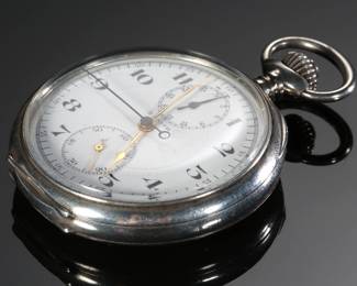 Antique Zenith Chronograph Pocket Watch 800 Silver Case Zenith Grand Prix Paris 1900
