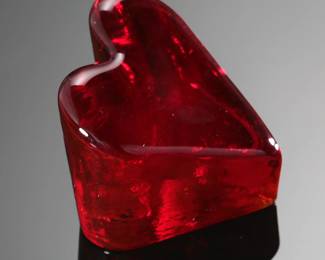 Fire and Light Red Heart Recycled Glass Paperweight Studio Art Glass Signed 

