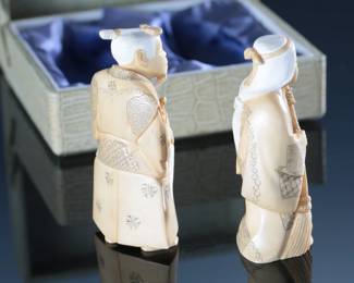 Antique Japanese Takasago Figures Kita Shoji KK Elephant Tusk Ivory
