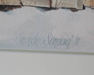 *Original* Secundino Sandoval Watercolor Painting Winter Farm Scene Art
