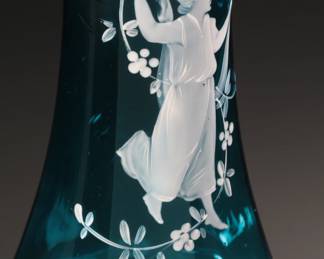 Antique Victorian Blue Mary Gregory Glass Bud Vase Hand Painted 
