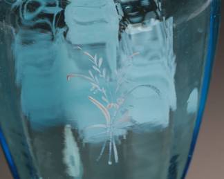 Antique Victorian Blue Mary Gregory Glass Vase Hand Painted 
