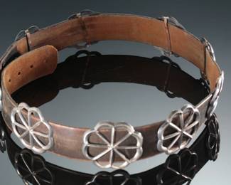 Vintage Navajo Silver Sand Cast Sunflower/Rosette Concho Belt
