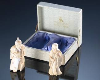 Antique Japanese Takasago Figures Kita Shoji KK Elephant Tusk Ivory
