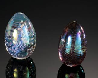 Lot of 2 MSH Mt St Helens Studio Art Glass Eggs&nbsp; Paperweights
