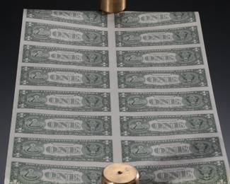 1993 Uncut Currency One Dollar Bill Full Sheet
