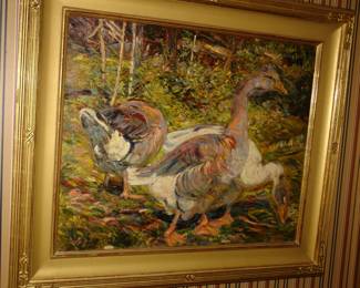 LOUISE GERMAIN (French, 1874–1939) Les Oies, circa 1910 Oil on canvas - Painting size 23" H x 28.5" W