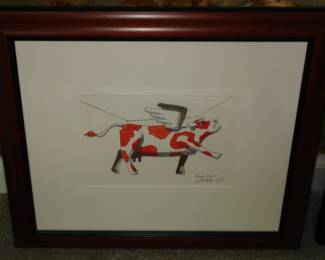 GAYLE BLAIR TATE (American. B. 1944) Cash Cow Water and ink wash on paper