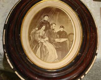 Abraham & Mary Todd Lincoln and children period framed engraving