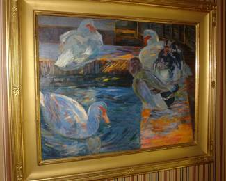 LOUISE GERMAIN (French, 1874–1939) Les canards dans la basse-cour, circa 1910 Oil on canvas - Painting size 21.5" H x 28.5" W