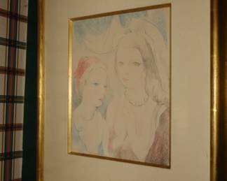 MARIE LAURENCIN (French, 1883-1956) Les deux Anges, circa 1949 Likely lithograph on paper - 10.5" H x 8.5" H