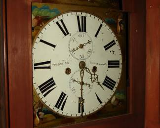 Detail of English Tall Clock Painted Dial - Hunting Dog Scene