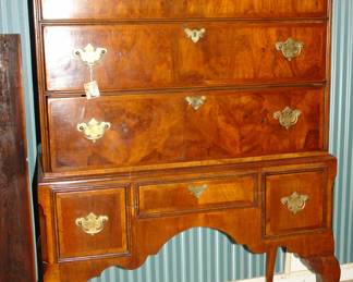 Antique early 19th C. Queen Ann chest on stand