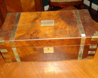 Antique writing box with inlaid brass 