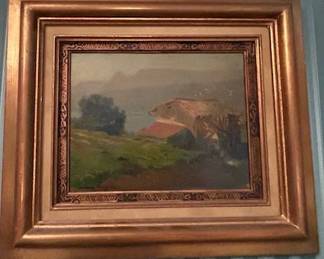 JACQUES BAUGNIES (French, 1874-1925) La maison Isolée Oil on panel - Painting size 7" H x 9" W