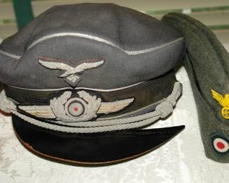Authentic WWII German Luftwaffe officers hat & WWII German coastal defense cap