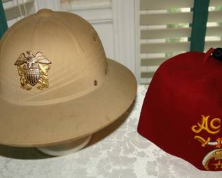 WWII US Navy pith helmet & Freemason's fez