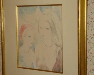 MARIE LAURENCIN (French, 1883-1956) Les deux Anges, circa 1949 - Likely lithograph on paper - Art size 10.5" H x 8.5" W