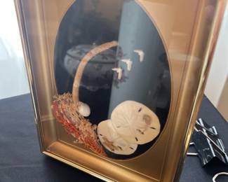 Vintage MCM Framed Sandollar and Dried Flower Framed Art