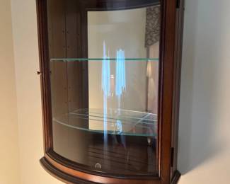 Glass Cherry Wood Curio Cabinet Wall Mount