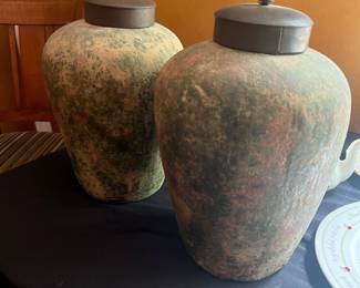 Clay Urns with Bronze Lids