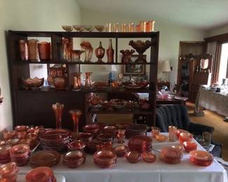 MANY carnival glass divided plates, bowls , vases, cups, tumblers.