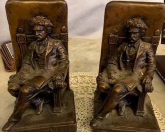 Mark Twain bronze bookends