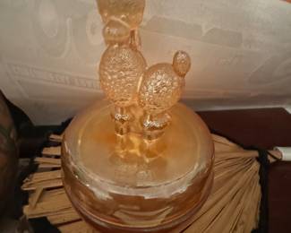 Carnival glass “Poodle” dish