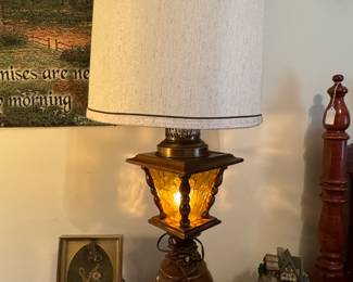 Vintage Brass & Amber Lamp
