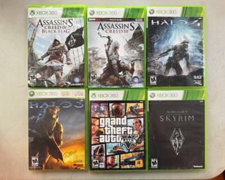 XBOX 360 Assassins Creed Black Flag, XBOX 360 Assassins Creed III, XBOX 360 Halo 4, XBOX 360 Halo 3, XBOX 360 Grand Theft Auto V, XBOX 360 Skyrim Video Games