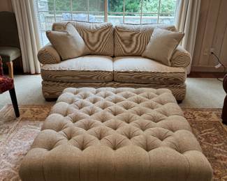 Pearson Upholstered Sofa (76"W x 42"D x 32-1/2" Back Height) & The Charles Stewart Company Tufted Square Upholstered Ottoman (45"W x 45"D x 16"H)